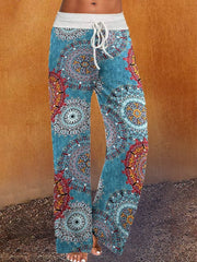 Paisley  Shift  Printed  Cotton-blend  Boho Blue Pants