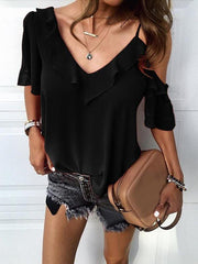 Chiffon blouse irregular lotus collar Plain Blouses