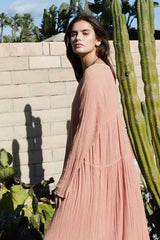 Casual Pure Long sleeve V neck Maxi Dresses