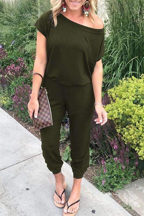 Sloping shoulder Multicolor Short sleeve Jumpsuits