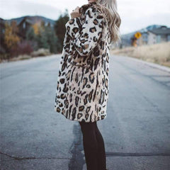 Fashion Leopaed print Plush Lapel Long sleeve Coats