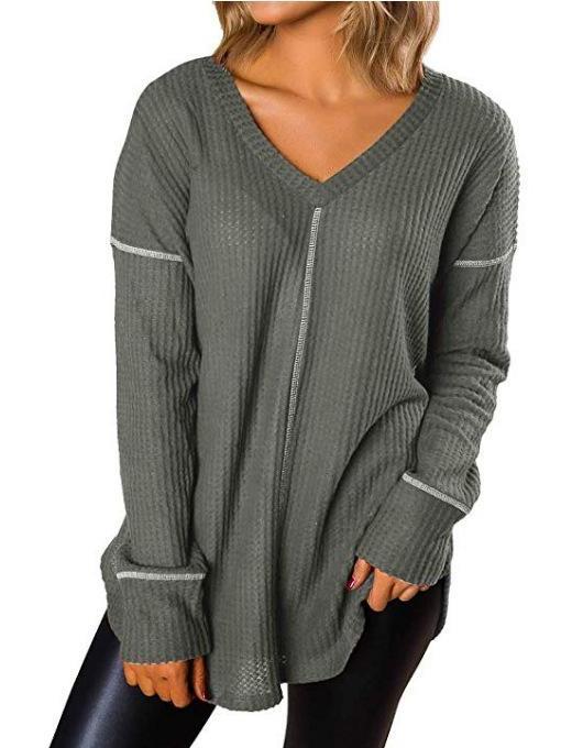 V Neck Long Sleeve Plain Fashion T-Shirts