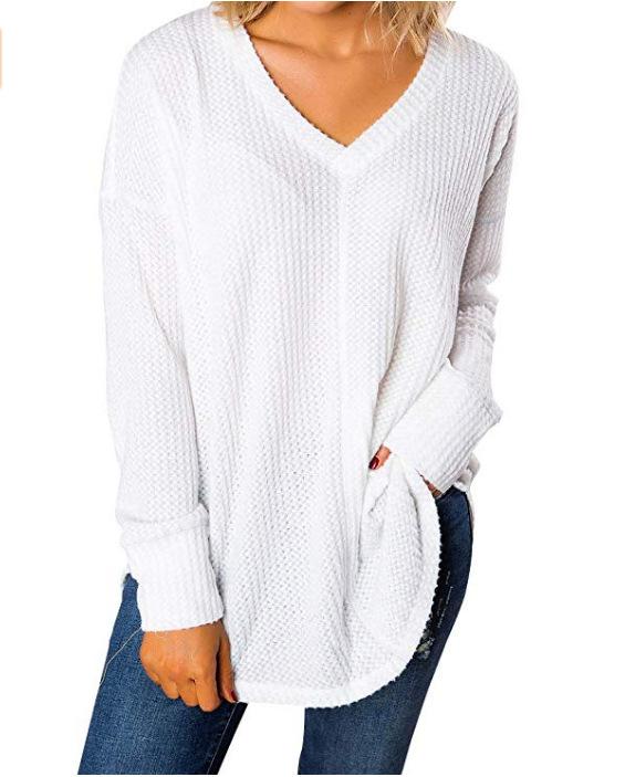 V Neck Long Sleeve Plain Fashion T-Shirts