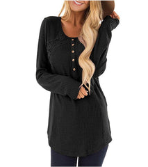 Round Neck Long Sleeve Lace Patchwork Casual T-Shirts