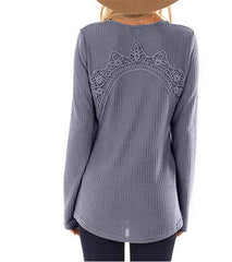 Round Neck Long Sleeve Lace Patchwork Casual T-Shirts