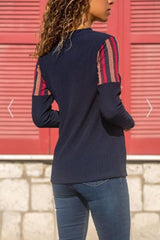 Fashion Casual Stripe Stitching Long Sleeve Hoodies T-Shirts