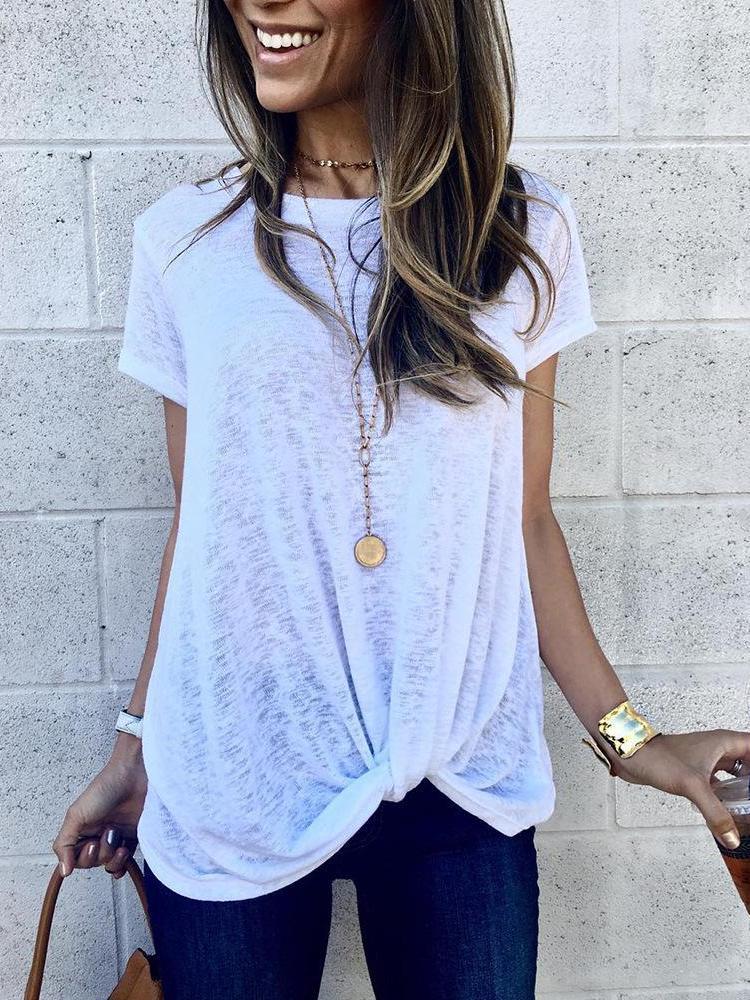 Round Neck Short Sleeve Plain Casual T-Shirts