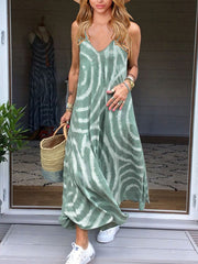 V neck printed fashion sleeveless casual maxi dresses