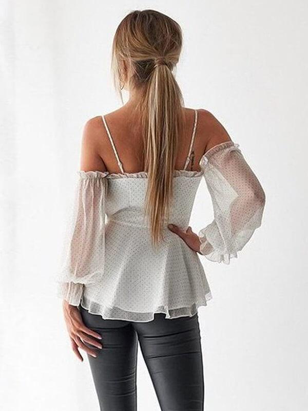 women chiffon polka dot halter sleeve Fashion Blouses