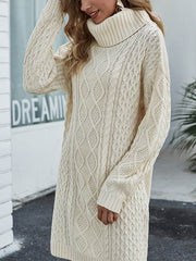 Loose sweater knit high neck  shift dresses Cable- Knit sweater dresses