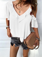 Chiffon blouse irregular lotus collar Plain Blouses