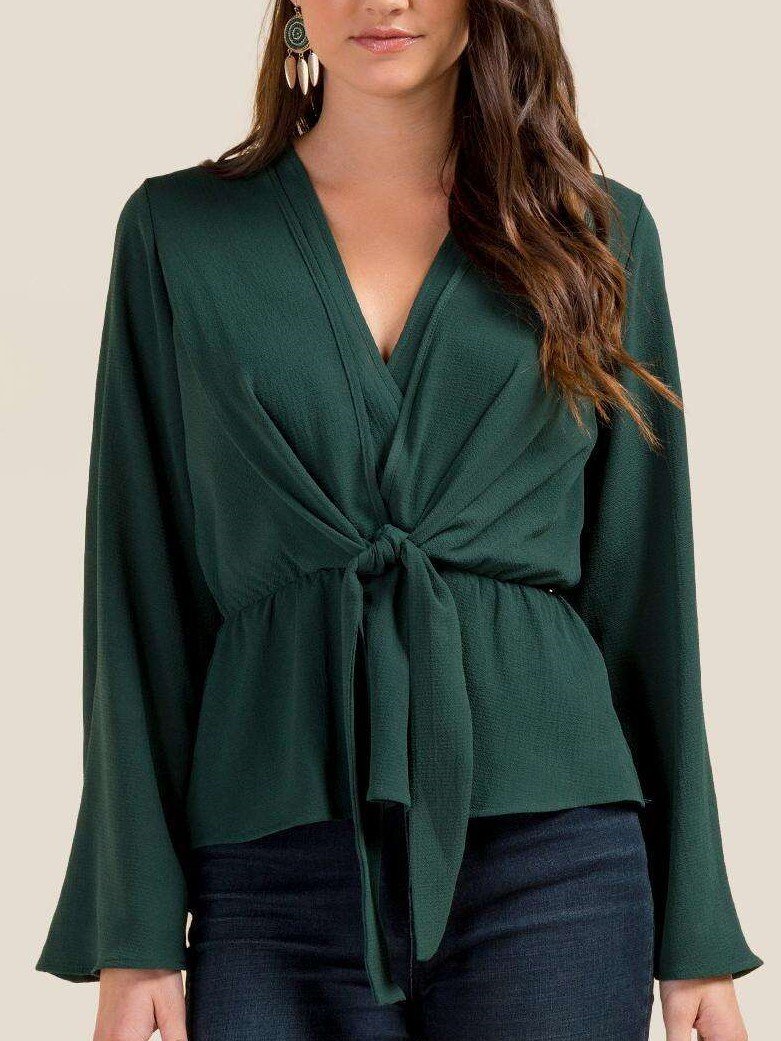 Fashion Elegant Lacing V neck Long sleeve Blouses