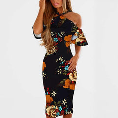 Fashion Off shoulder Vest Floral Bodycon Dresses