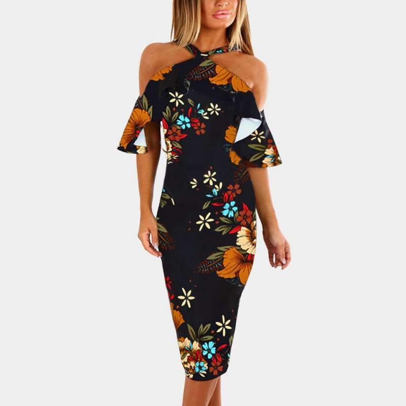 Fashion Off shoulder Vest Floral Bodycon Dresses