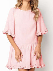 Fashion Round neck Half sleeve Lace Shift Dresses