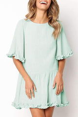 Fashion Round neck Half sleeve Lace Shift Dresses