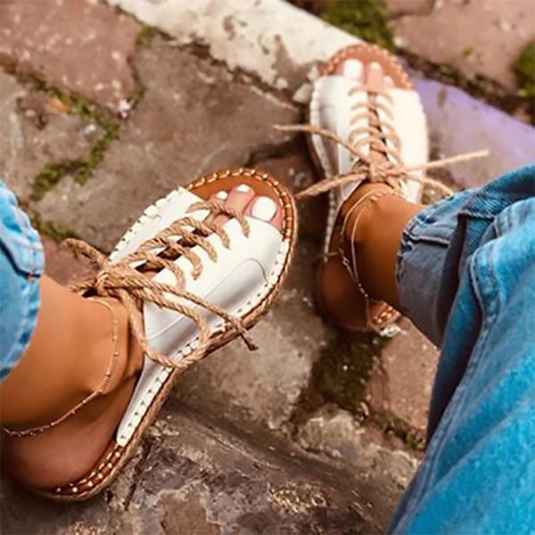 Women Fashion Casual Summer Lace Up Slide Sandals