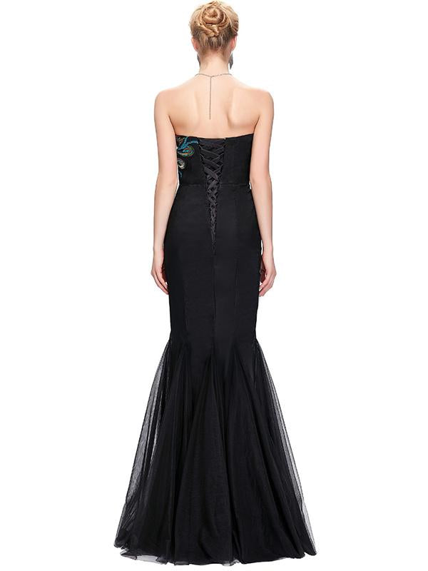 Embroidery Contrast V-Neck Sleeveless Mermaid Long Evening Dresses