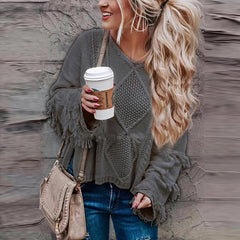 Round Neck Long Sleeve Tassel Fashion Knitting Sweaters