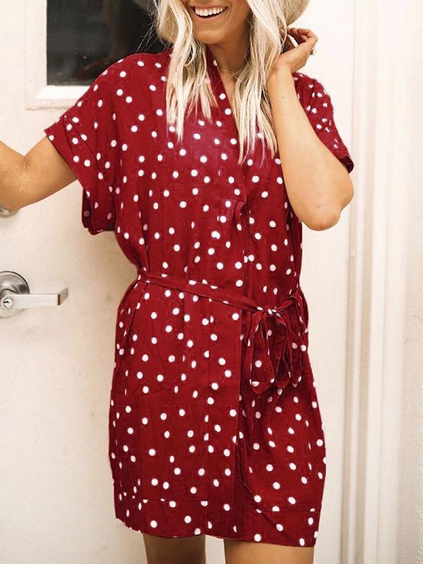 Vintage Red Wave Pot Dot Women Skater Dresses