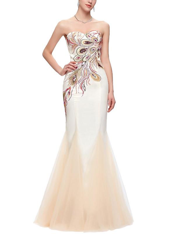 Embroidery Contrast V-Neck Sleeveless Mermaid Long Evening Dresses