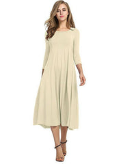 Casual Solid Round Neck Long Pure Color Dress