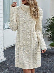 Loose sweater knit high neck  shift dresses Cable- Knit sweater dresses