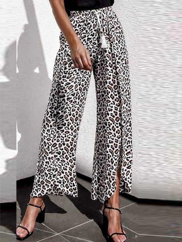 Sexy high waist lace tassel trousers leopard printed long pants