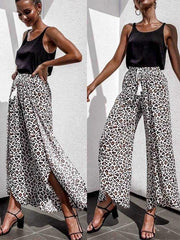 Sexy high waist lace tassel trousers leopard printed long pants