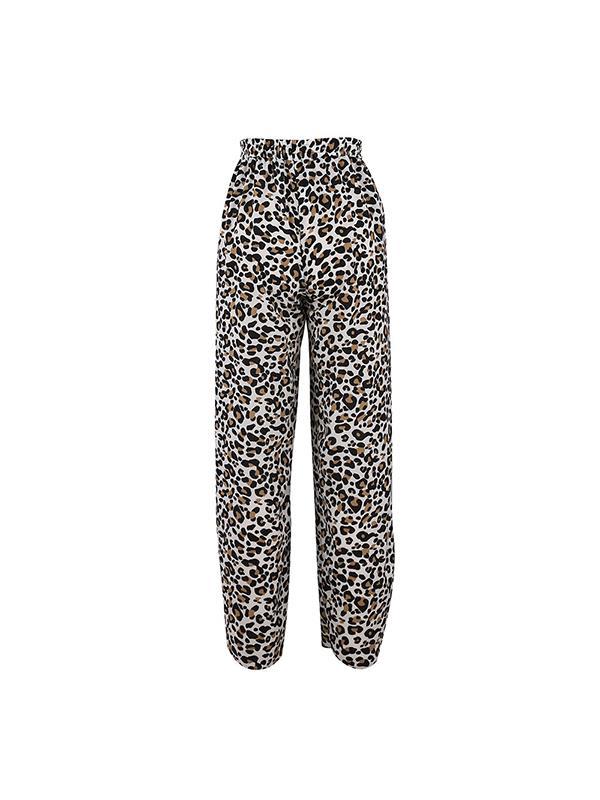 Sexy high waist lace tassel trousers leopard printed long pants