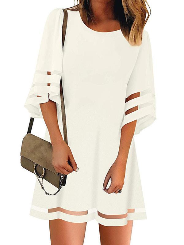 Women Flare Sleeve Round Neck Summer Shift Dresses