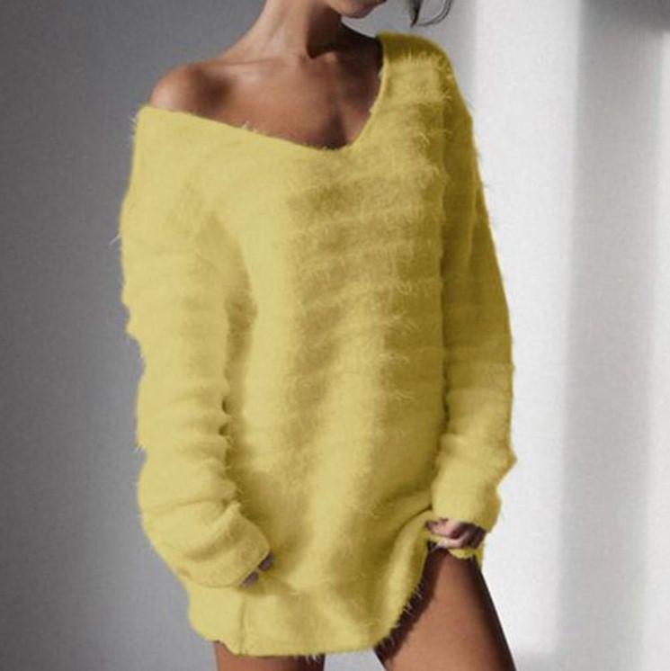 V Neck Plain Long Sleeve Casual Knitting Sweaters