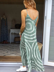 V neck printed fashion sleeveless casual maxi dresses