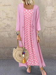 Loose Polka dot long sleeve plus-size two-pieces maxi dresses