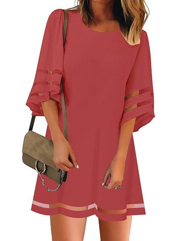 Women Flare Sleeve Round Neck Summer Shift Dresses