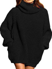 Casual Loose Pure High collar Long sleeve Knit Sweaters