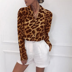 Fashion Leopard Print Long Sleeve Chiffon Blouses