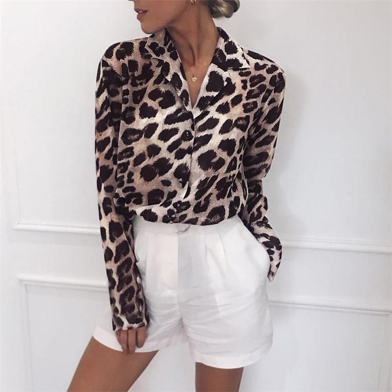 Fashion Leopard Print Long Sleeve Chiffon Blouses