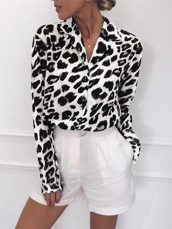 Fashion Leopard Print Long Sleeve Chiffon Blouses