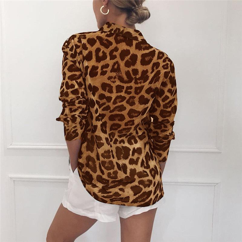 Fashion Leopard Print Long Sleeve Chiffon Blouses