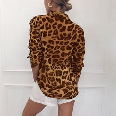 Fashion Leopard Print Long Sleeve Chiffon Blouses