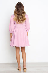 Round Neck Lantern Sleeve Pleated Casual Dresses