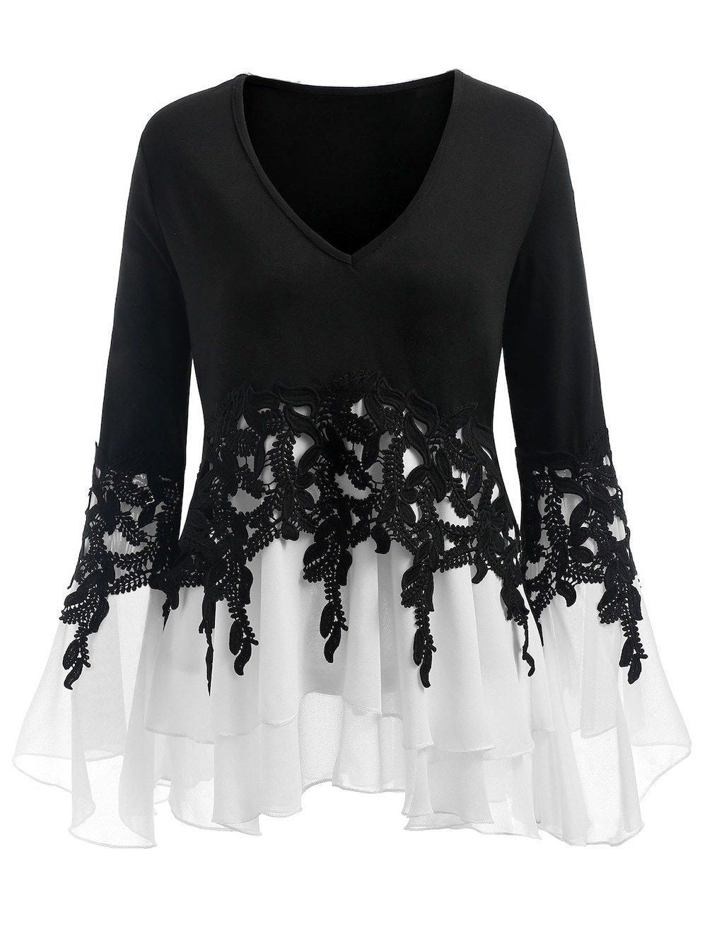 Round Neck Patchwork Long Sleeve Shirt