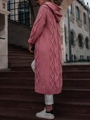 Solid color hooded long twist cardigans fashion women sweaters
