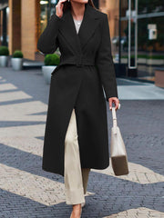 Elegant big lapel women long coats with belt