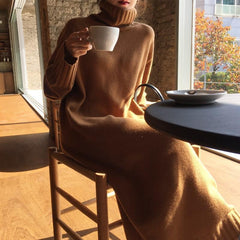Casual High Collar Long Knitted Maxi Dress