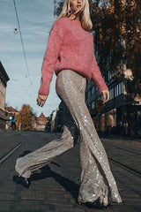 Sequin Wide Flare Pants