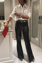 Sequin Wide Flare Pants