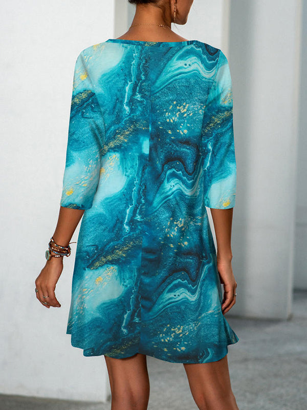 Boho Crew Neck Long Sleeve Sea Dresses