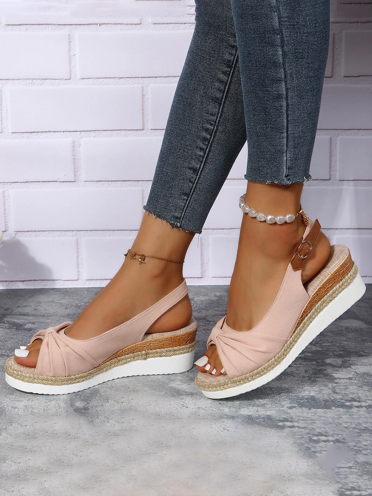 Bow Weave Fish Mouth Wedge Sandals